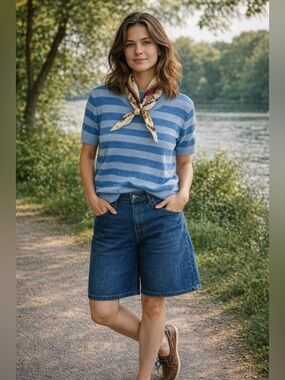 Zara Blue Short Sleeve Knit Sweater & Scarf